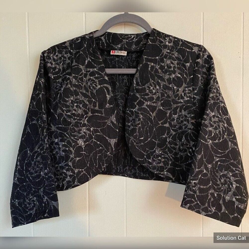 Marconi 46 Women's Jacket Shrug Small Black Silver Short Feminine Party Office